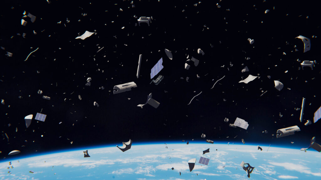 image of space debris above earth