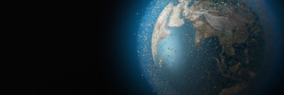 image of earth surrounded by space debris