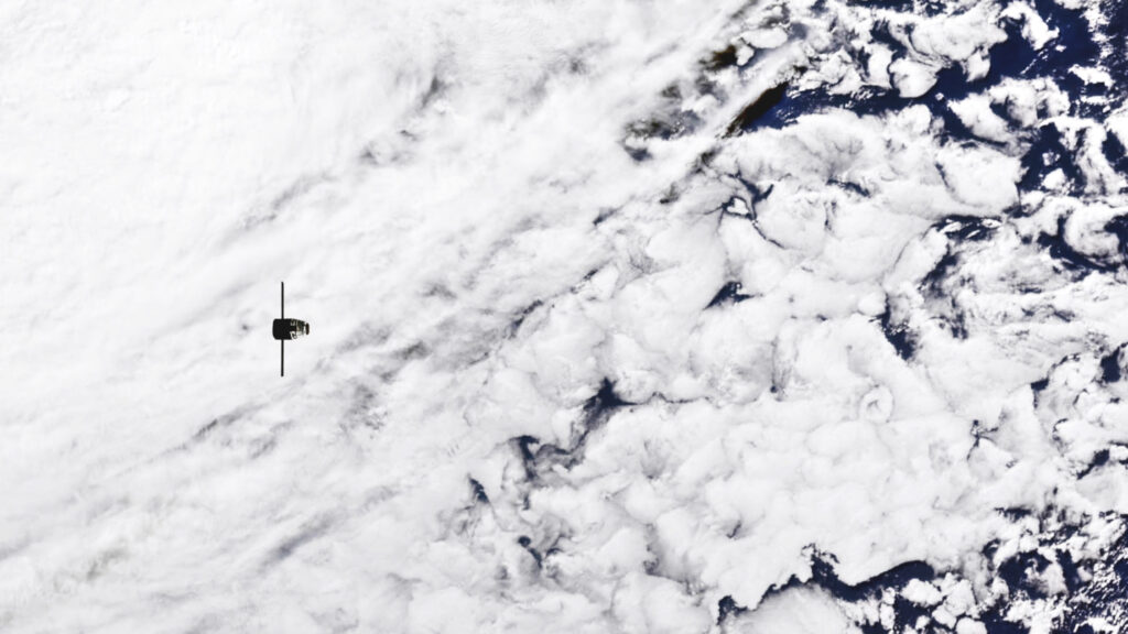 satellite above earth covered with clouds